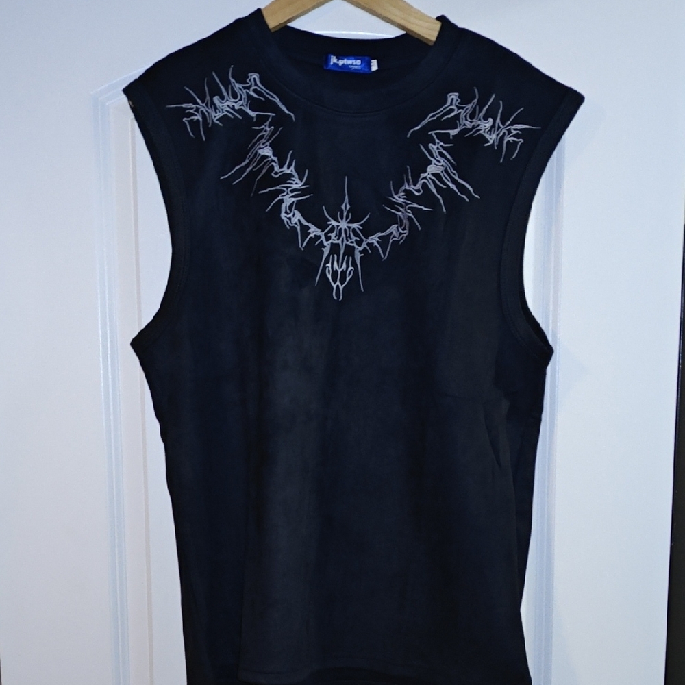 Black Sleeveless Top with White Graphic